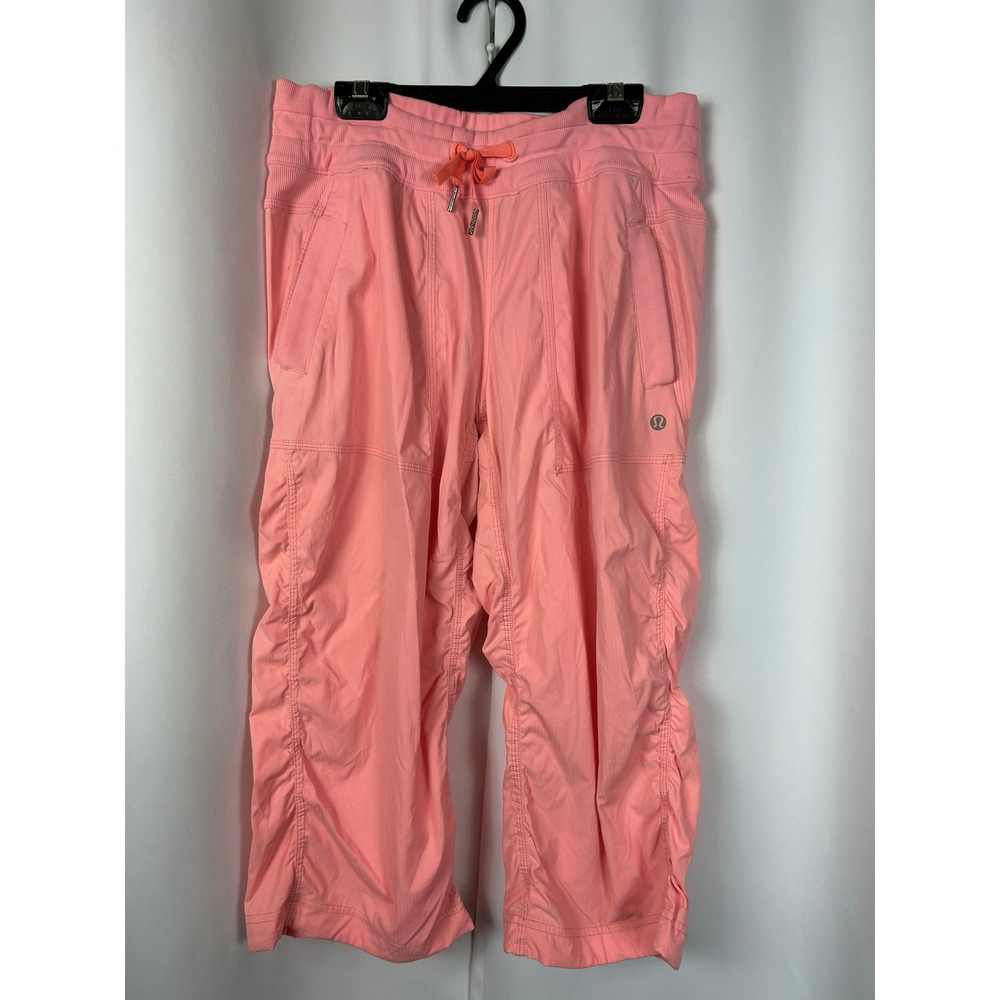 Lululemon Studio Crop II Pink Coral Ruched Side Athletic Yoga Pants Size 8
